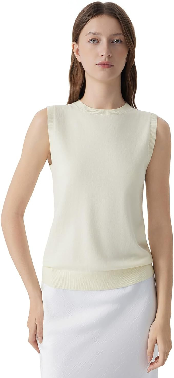 SUUKSESS Women Silk Cashmere Blend Crew Neck Sweater Vests Sleeveless Tank Tops | Amazon (US)