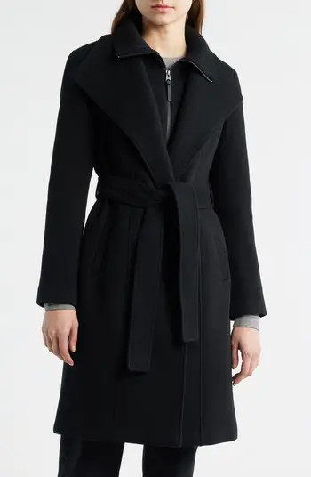 Norita Belted Double Face Wool Coat with Wool Blend Bib | Nordstrom
