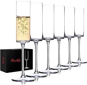 BACLIFE Crystal Champagne Flutes Set of 6 - Hand Blown Champagne Glasses with Long Stem - Elegant... | Amazon (US)