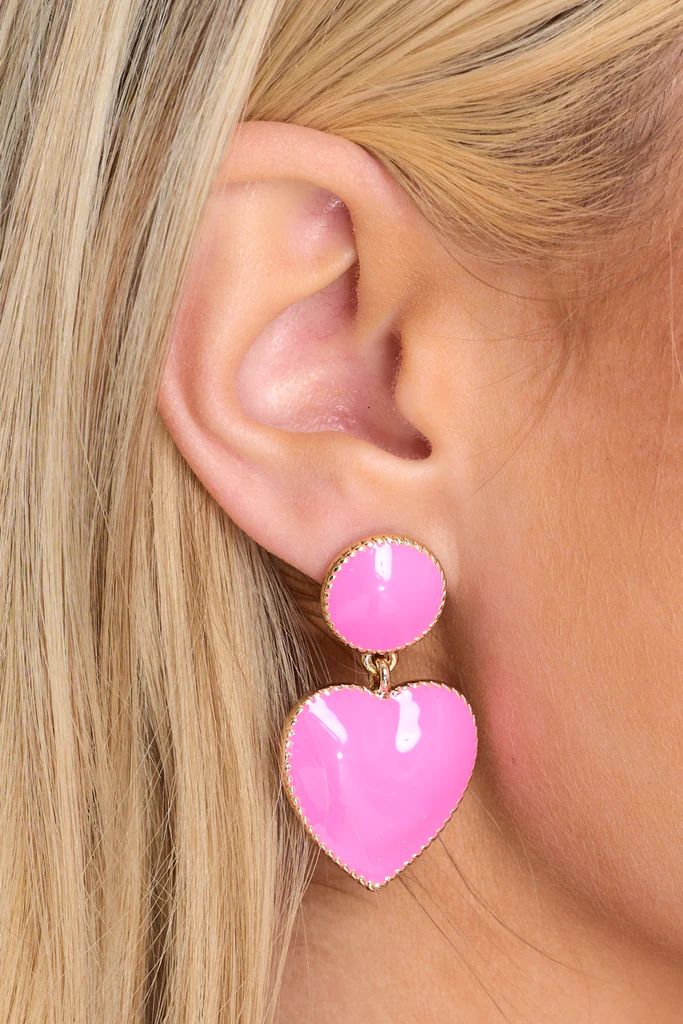 Playing With My Emotions Pink Heart Earrings | Red Dress 