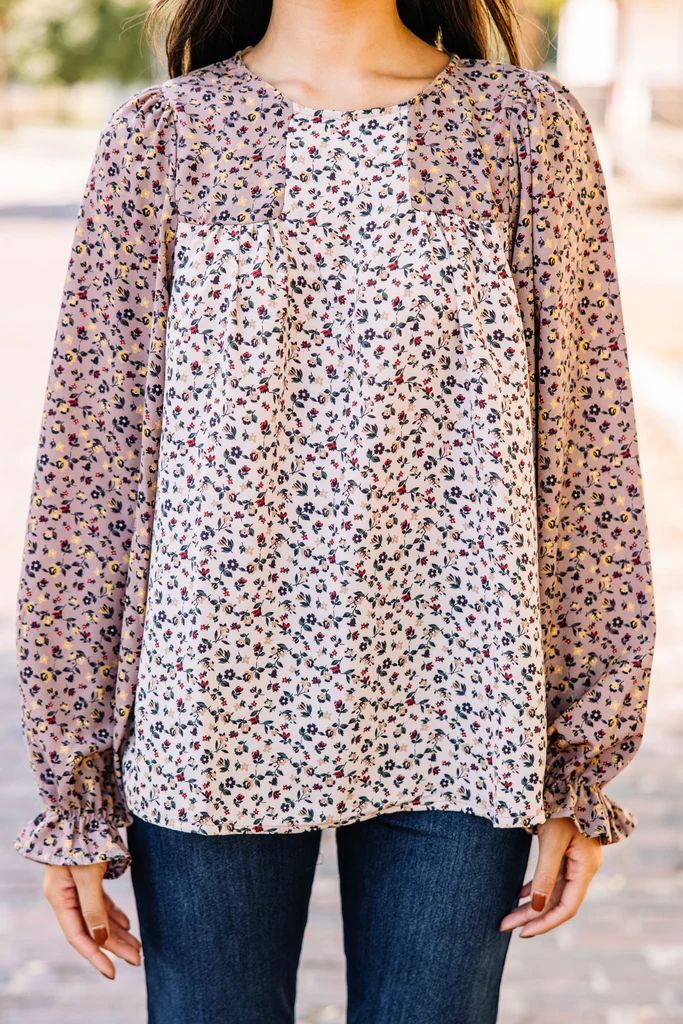 Go Through The Motions Taupe Brown Ditsy Floral Blouse | The Mint Julep Boutique