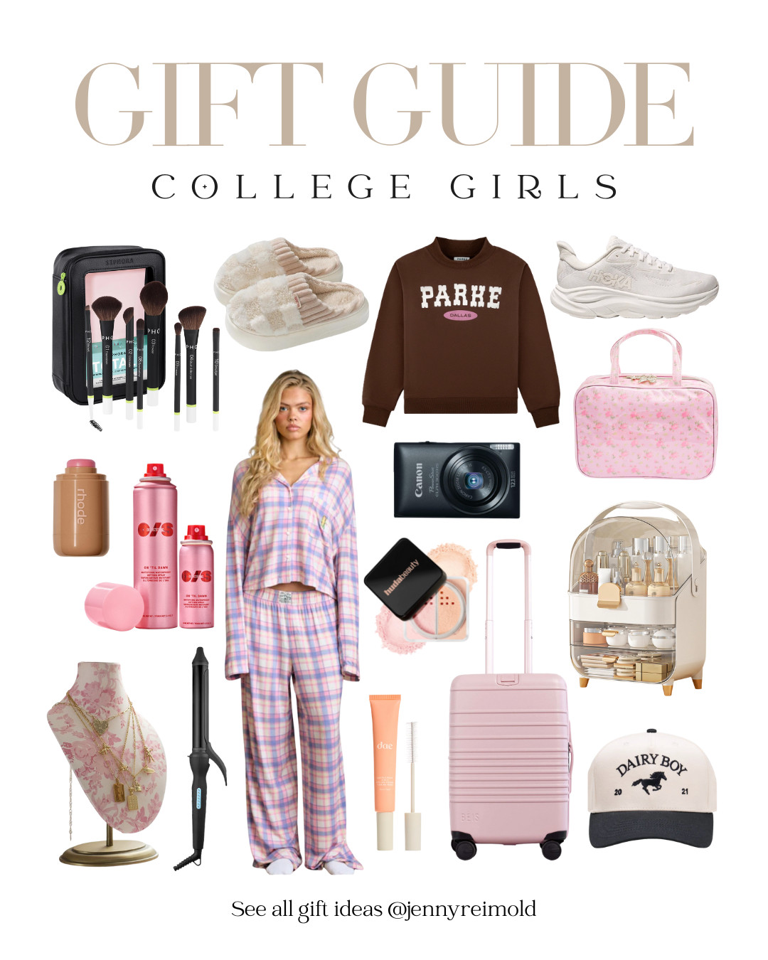 COLLEGE GIRLS GIFT GUIDE | These picks are equal parts cute and practical! Trendy finds including a Parke sweatshirt, Rhode blush, Dairy Boy pajamas, Hoka sneakers, and all the makeup must haves she’ll love. Perfect for roommates, sisters, daughters or any college girl. 

#LTKFindsUnder100 #LTKGiftGuide #LTKStyleTip
