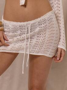 MUSERA Low Rise Drawstring Front Crochet Micro Mini Skirt Cover Up Spring Summer Vacation Holiday... | SHEIN