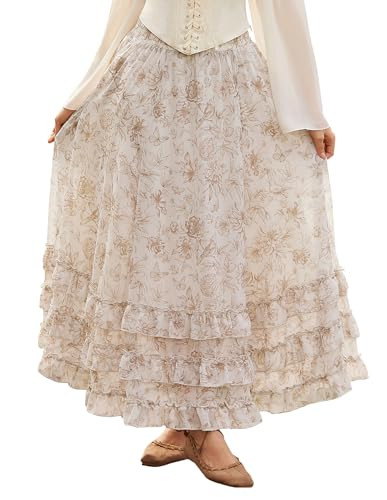 Scarlet Darkness Maxi Skirts for Women Floral Chiffon Elastic High Waist Flowy Ruffle Long Skirt ... | Amazon (US)