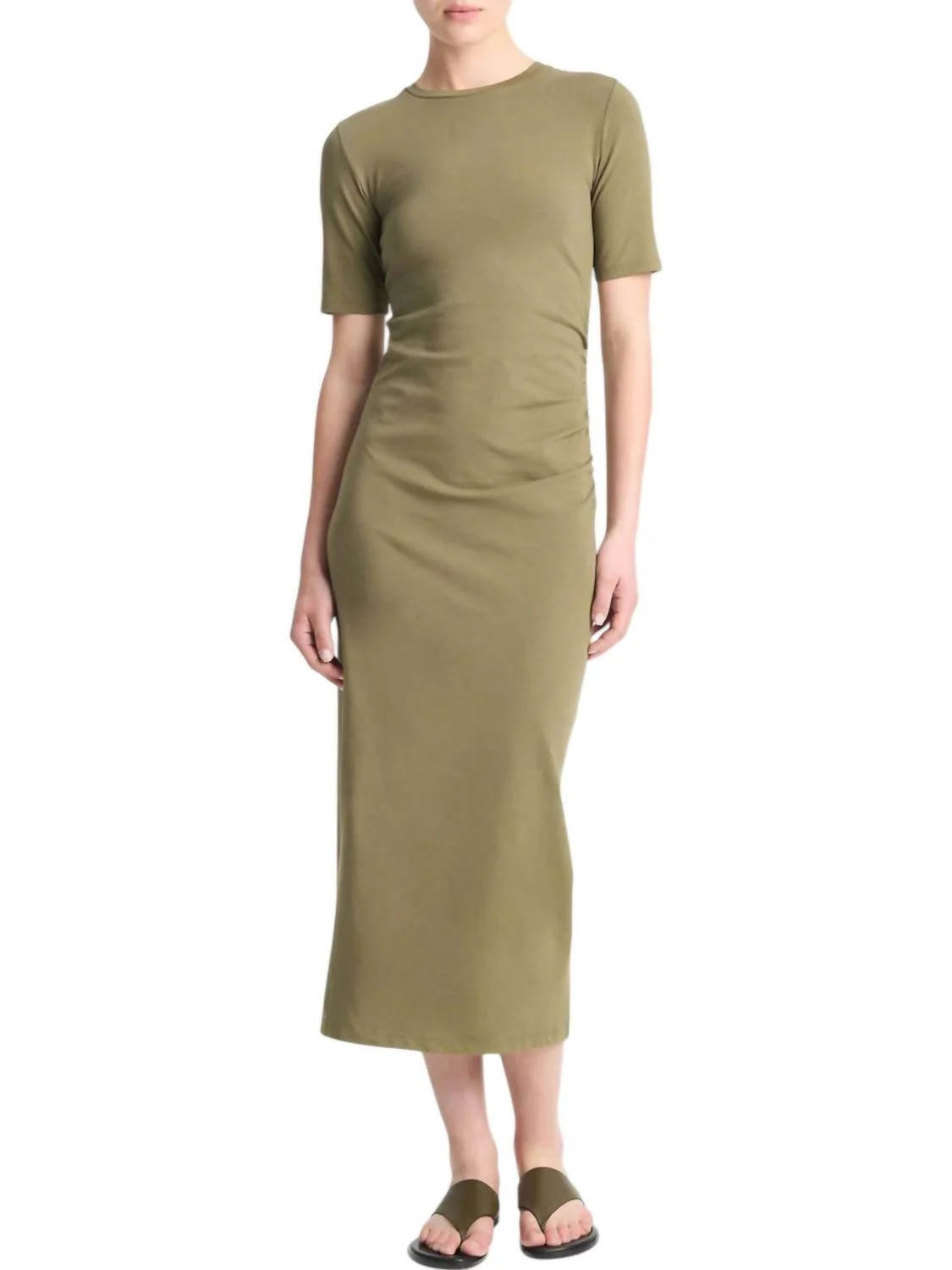 Pima Cotton-Blend Side-Drape Dress In Olive Smoke | Shop Simon