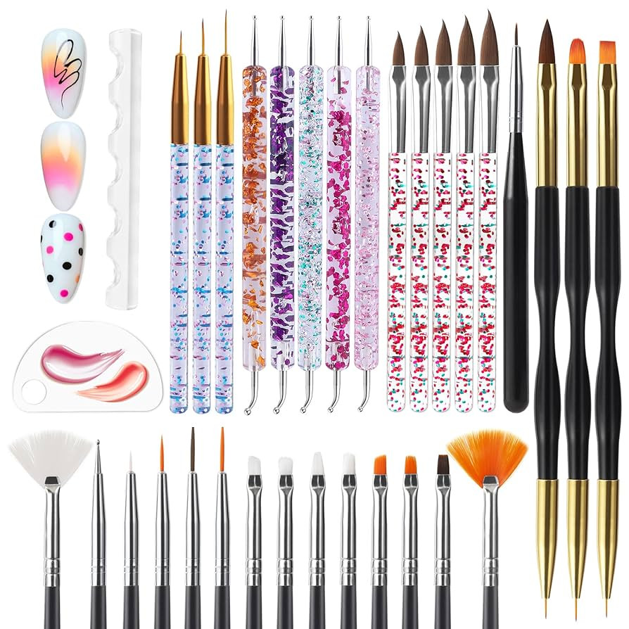 Artdone Nail Dotting Tools 32PCS Double-ended Nail Art Brushes Kit Nail Art Gel Polish Liner Brus... | Amazon (US)
