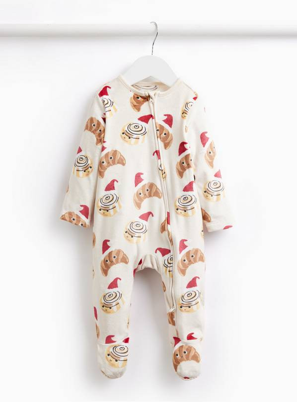 Matching Family Christmas Croissant Printed Slinky Fleece Sleepsuit  9-12 months | Tu Clothing