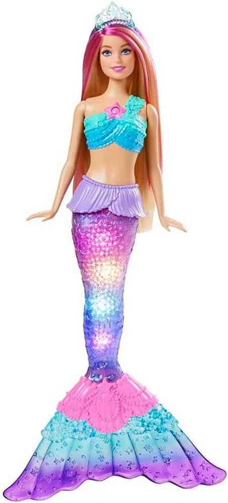 Barbie Dreamtopia Doll, Mermaid Toy with Water-Activated Light-Up Tail, Pink-Streaked Hair & 4 Co... | Amazon (US)