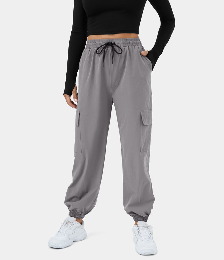 Mid Rise Drawstring Side Pocket Casual Cargo Joggers | HALARA