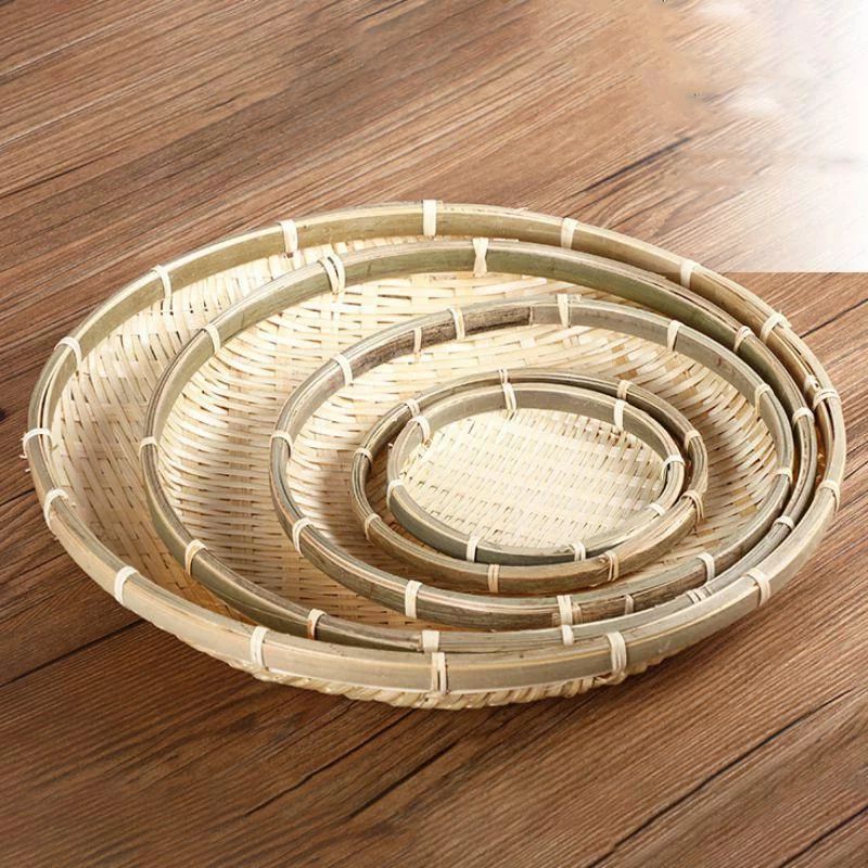 Bamboo Wood Round Serving Platter Traditional Round Rattan Flat Wicker Tray Basket Tray DIY Wood ... | Walmart (US)