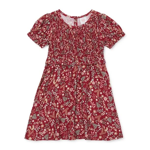 Wonder Nation Toddler Girls Short Sleeve Smocked Woven Dress, Sizes 12M-5T | Walmart (US)