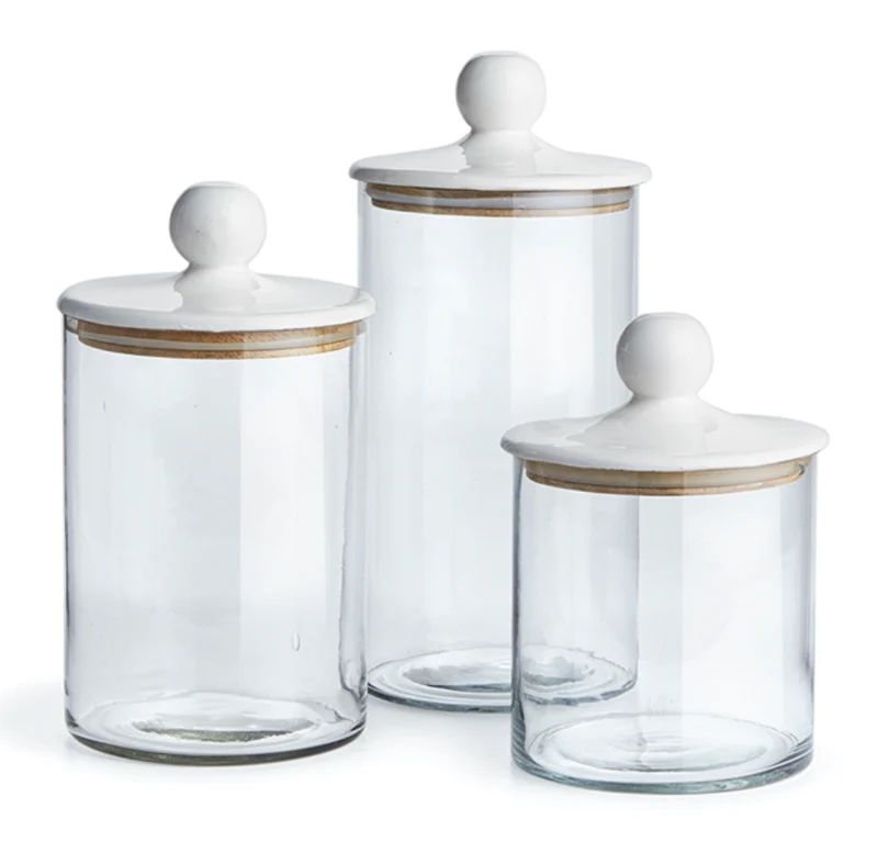 White Lidded Canisters, Set of 3 | Jansen Home