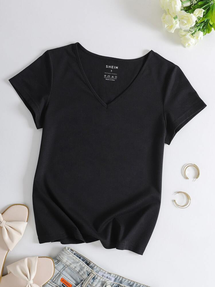 Solid V Neck Tee | SHEIN