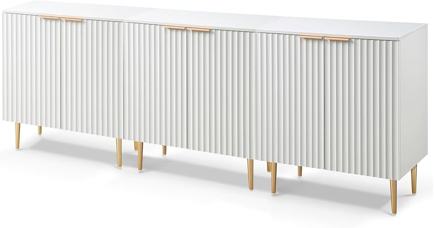 SICOTAS Fluted White Storage Cabinet Set of 3, Wood Sideboard Buffet Cabinet with Spray-painted F... | Amazon (US)