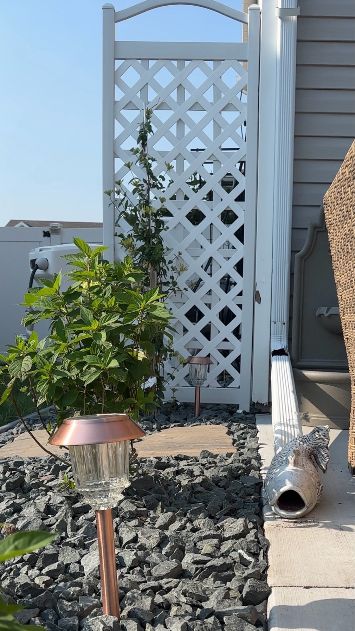 Outdoor trellis diy materials 

Patio, fish downspout gutter cover, solar pathway lights , stepping stones, veto hose

#LTKHome #LTKSeasonal