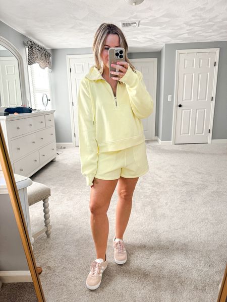 Target activewear for women, loungewear set, women’s sweatshirt, half zip sweatshirt, sweatshorts, loungewear shorts, matching set 
Xs bottom (should wear a small)
Small sweatshirt TTS


#LTKxTarget #LTKfindsunder50 #LTKsalealert