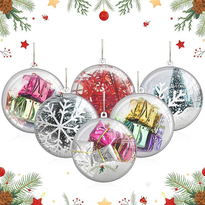 20 Pack 80mm/3.15in Fillable Clear Ornaments Balls, DIY Plastic Christmas Tree Decorations Balls ... | Amazon (US)