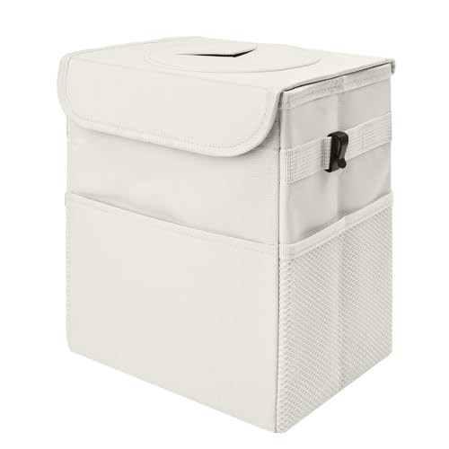 Car Trash Can Bin with Lid - Collapsible Car Garbage Can with Storage Pockets-Beige Mini Leakproof Vehicle Trash Bag-Small Automotive Organizers and Storage for Back/Front Seat SUV Truck Accessories | Amazon (US)