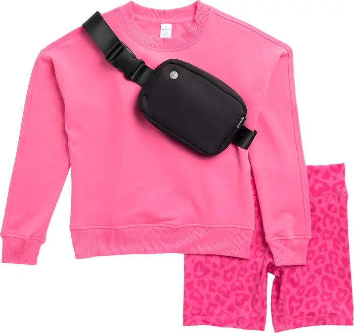 Kids' Sweatshirt, Bike Shorts & Belt Bag Set | Nordstrom Rack