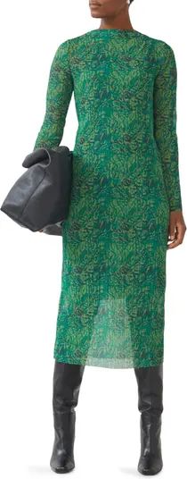 & Other Stories Pleated Long Sleeve Mesh Midi Dress | Nordstrom | Nordstrom