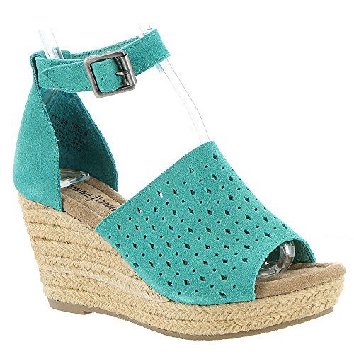 Minnetonka Womens Bell Wedge Sandal, Turquoise Suede, Size 6 | Amazon (US)