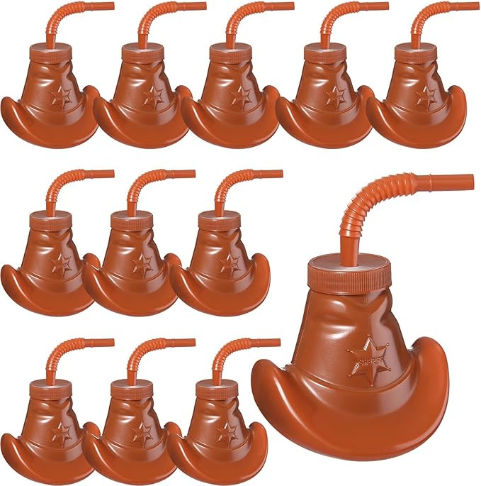 Gerrii 12 Pcs Cowboy Hat Party Cups Cowgirl Hat Cups with Straw and Lids 10 oz Plastic Cowboy Par... | Amazon (US)