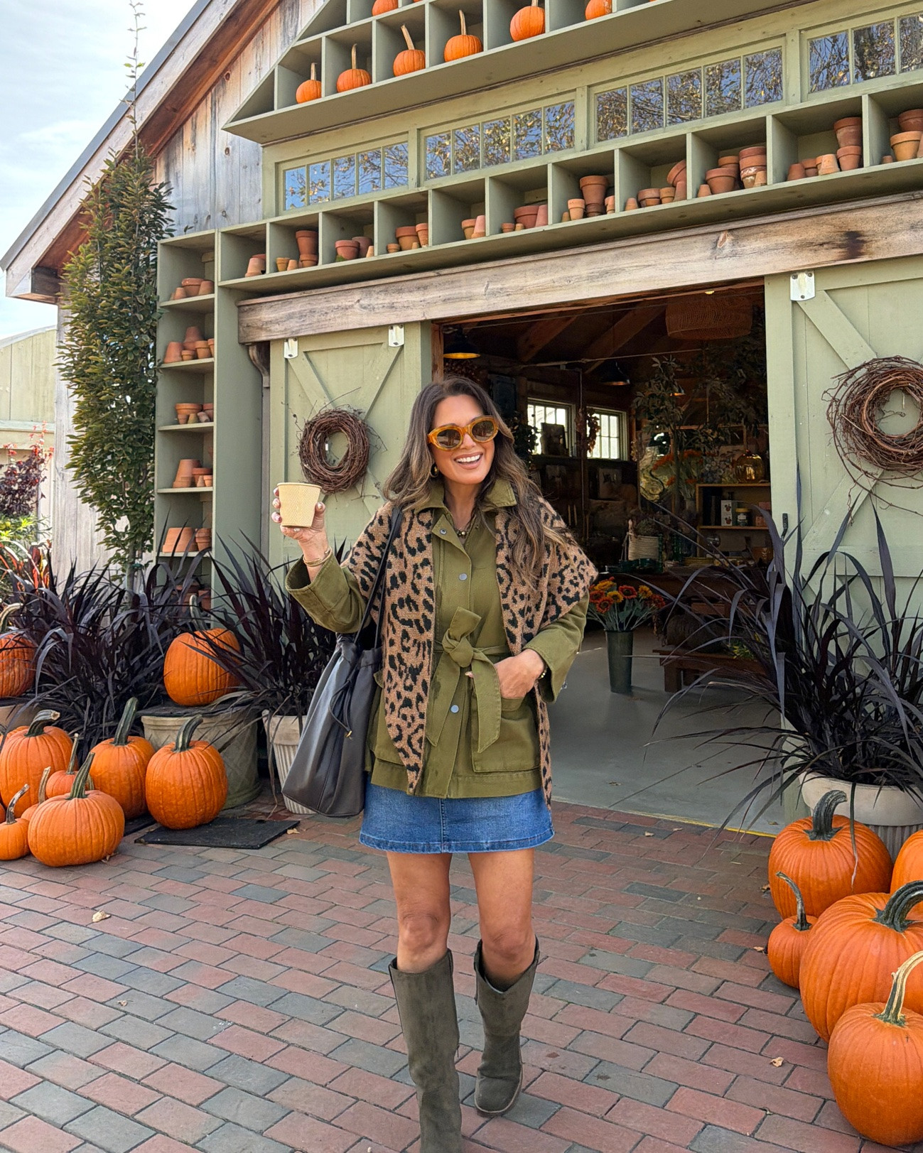 Pumpkin patch outfit was so comfy & cute!! Screams fall 🍂✨🍂 jacket & leopard scarf are 40% off right now. 
Wearing size medium petite in jacket and size 6 in skort.
