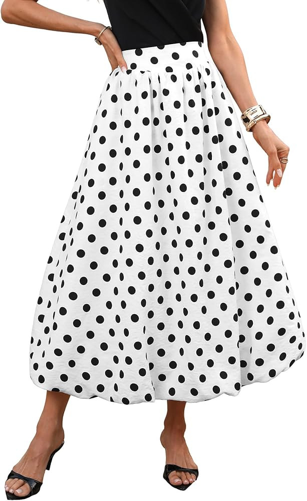 ELLEVEN Women's Bubble Maxi Skirt, Elastic Waist Puffy Hem A-Line Skirt with Pockets | Amazon (US)