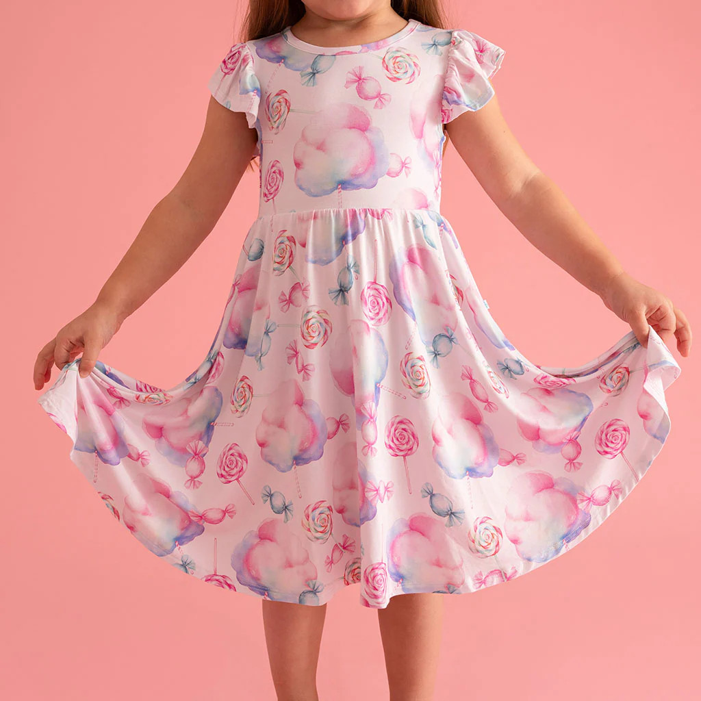 Cotton Candy Pink Ruffled Cap Sleeve Girl Twirl Dress | Sweeties | Posh Peanut