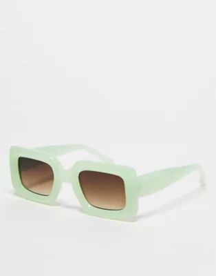 ASOS DESIGN chunky mid square sunglasses in milky green | ASOS (Global)