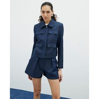 River Island Womens Blue Denim Collar 4 Pocket Military Jacket | River Island UK & IE