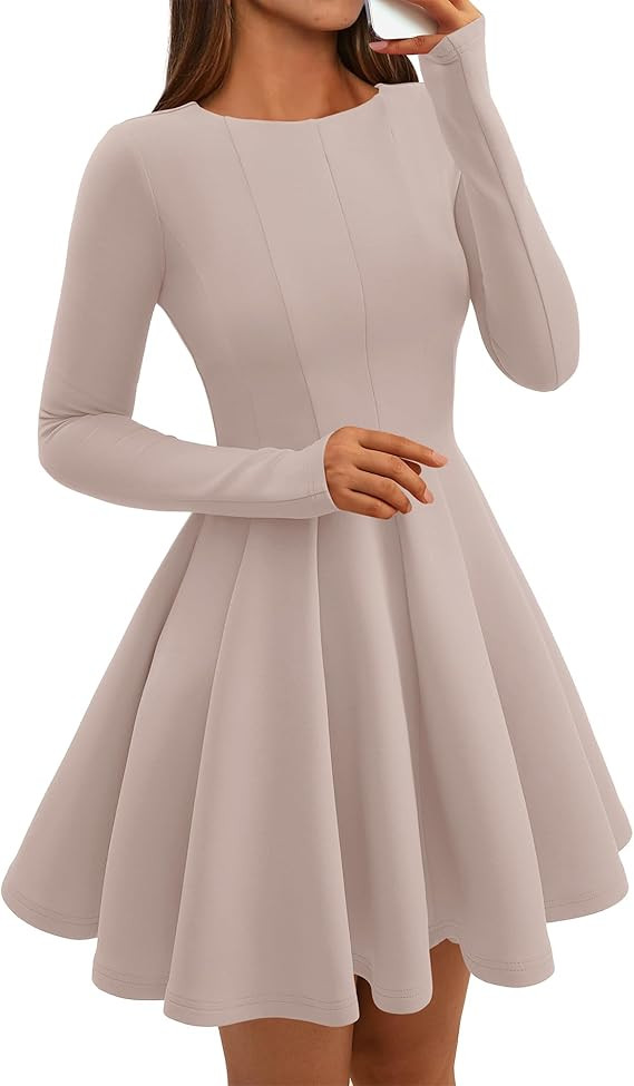 BTFBM Spring Dresses for Women 2026 Long Sleeve High Waist Pleated Flowy Aline Party Wedding Gues... | Amazon (US)