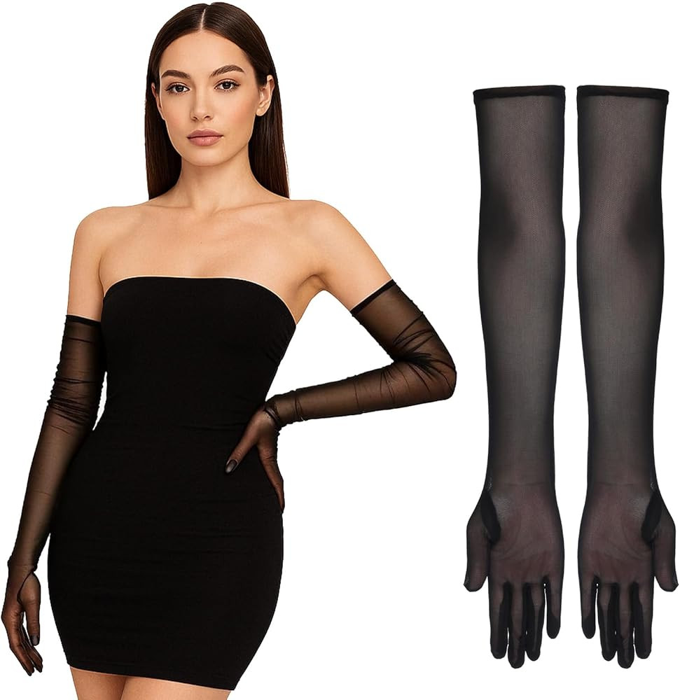 Long Black Sheer Gloves, Lace Opera Gloves Mesh Women Formal Glove Tulle Glove 1920s Accessories ... | Amazon (UK)