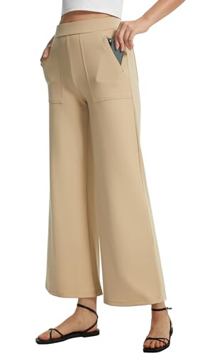 AFITNE Women's Wide Leg Yoga Dress Pants High Waist Stretchy Pull On Work Pants Cropped Casual Lo... | Amazon (US)