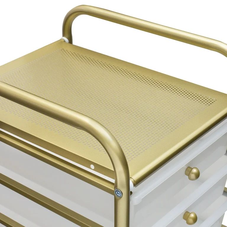 Honey-Can-Do Plastic and Steel 10-Drawer Rolling Storage Cart with 1 Shelf, Clear/Gold | Walmart (US)
