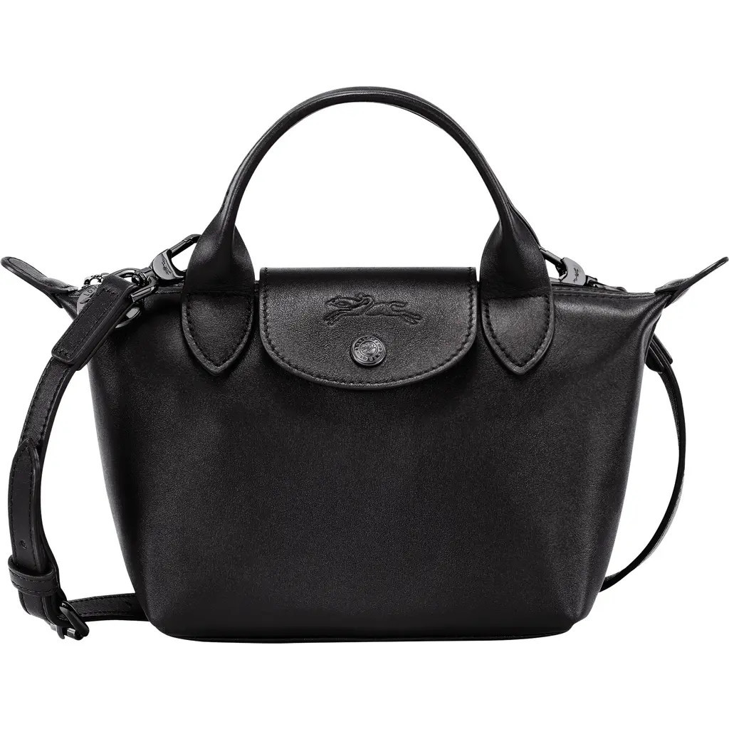 Longchamp Extra Small Le Pliage Xtra Leather Top Handle Bag in Black at Nordstrom | Nordstrom