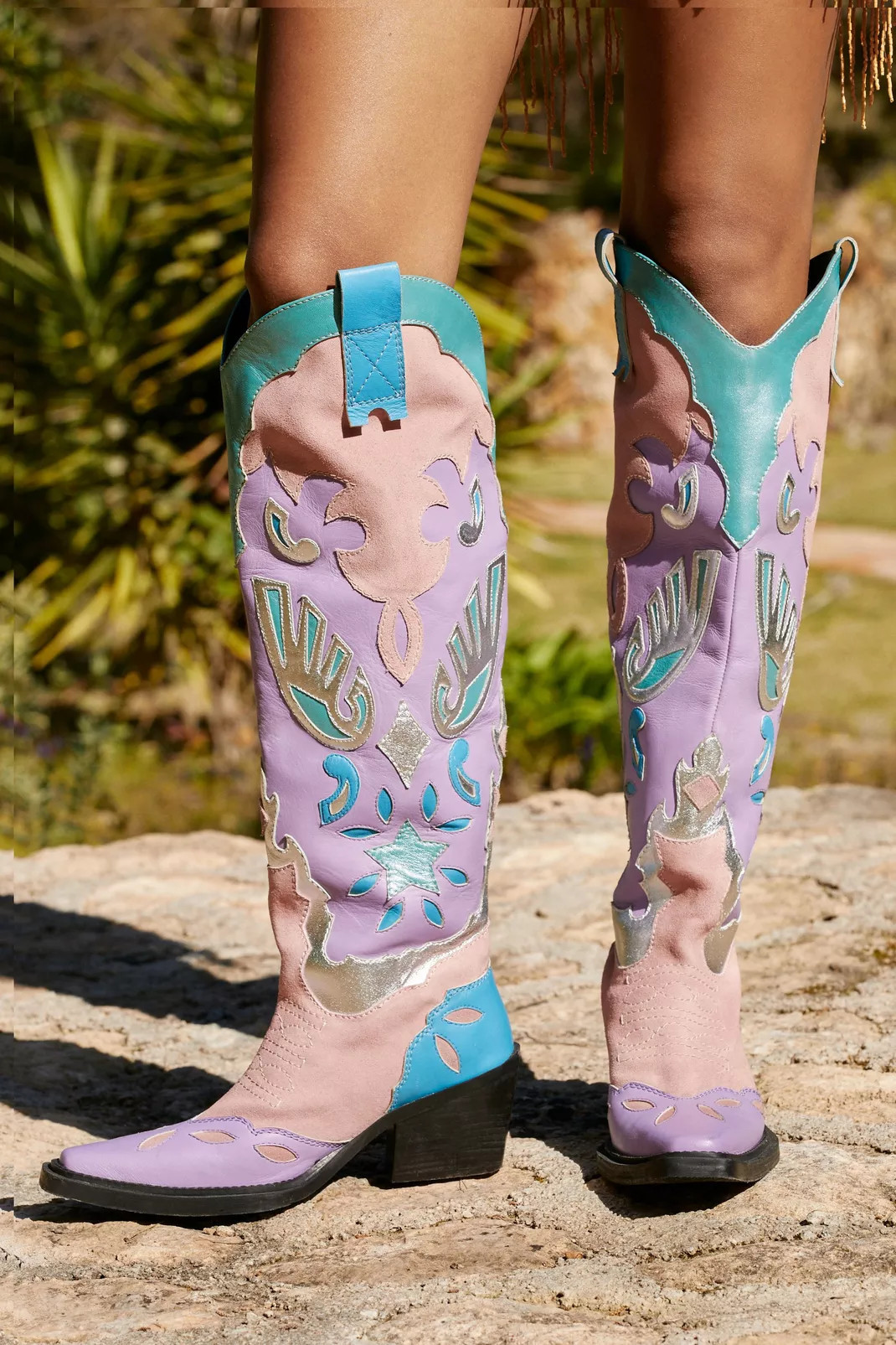 Leather And Suede Color Block Cowboy Boots | Nasty Gal (US)