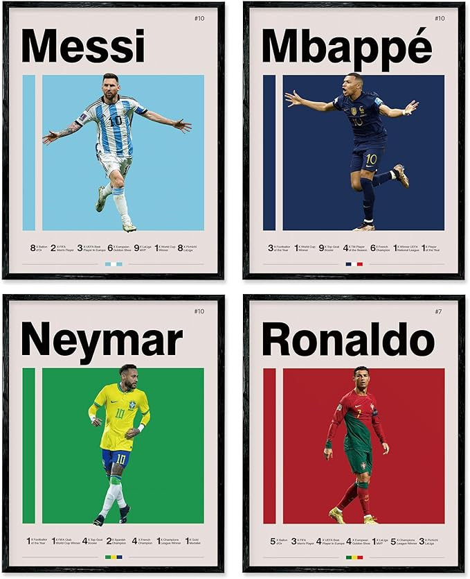 Soccer Posters 8x10 Inch Canvas Prints Unframed Set of 4 - Messi, Ronaldo, Mbape And Neymar Famou... | Amazon (US)
