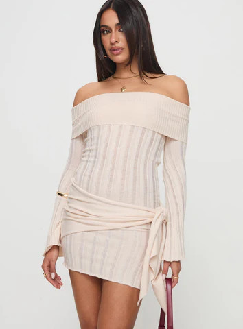 Oalie Off The Shoulder Mini Dress Cream | Princess Polly US