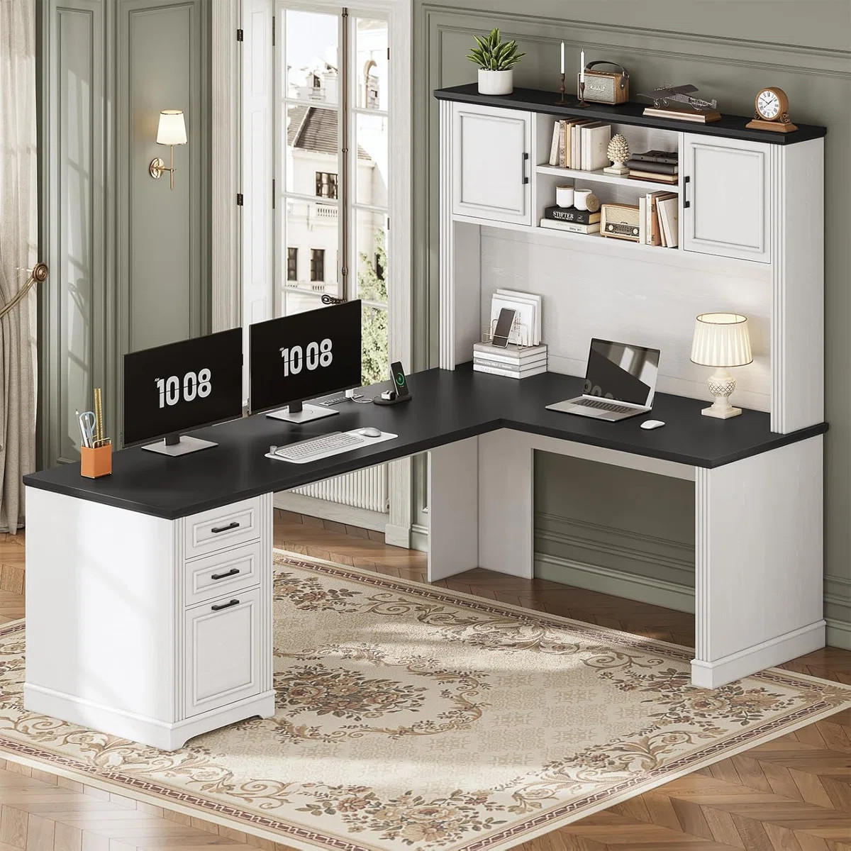 Farmhouse L Shaped Desk With Hutch And 3 Drawers, 68.9" Executive Office Desk With File Drawer An... | Wayfair North America