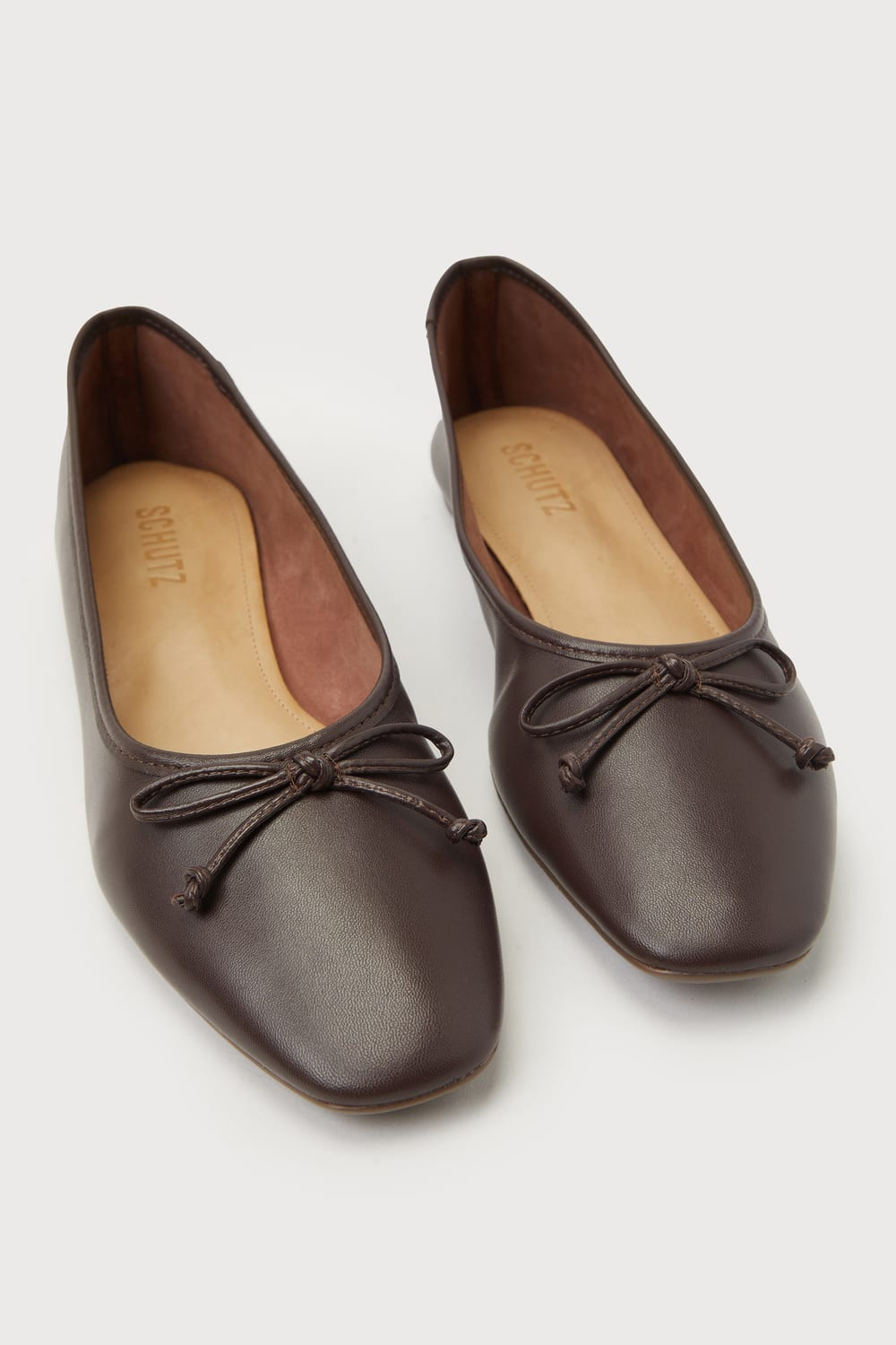 Arissa Dark Chocolate Nappa Leather Square Toe Ballet Flats | Lulus