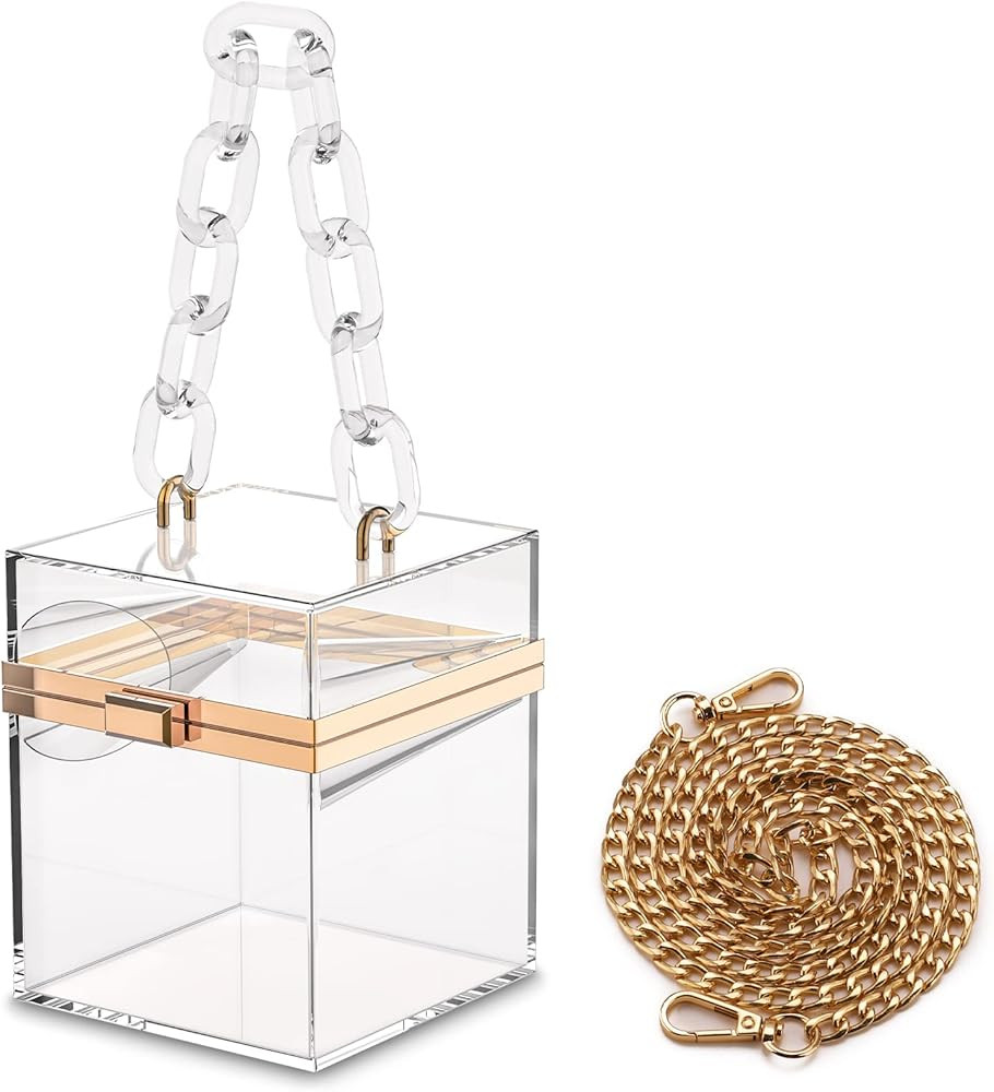 Women Cute Clear Acrylic Box Clutch Purse Bag, Transparent Square Crossbody Evening Shoulder Hand... | Amazon (US)