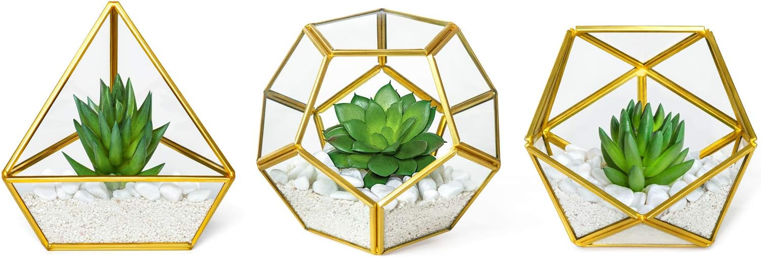 Mkono Artificial Succulent in 3 Pack Mini Glass Geometric Terrarium, Miniature Potted Faux Plant ... | Amazon (US)