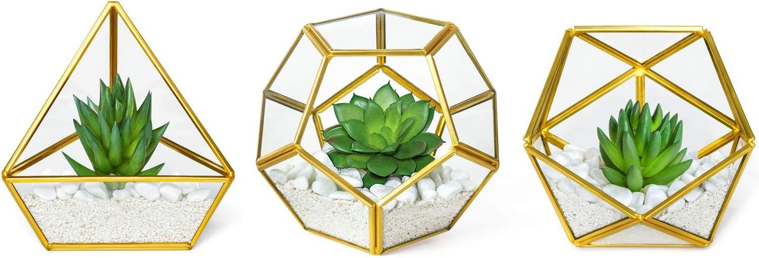 Mkono Artificial Succulent in 3 Pack Mini Glass Geometric Terrarium, Miniature Potted Faux Plant ... | Amazon (US)