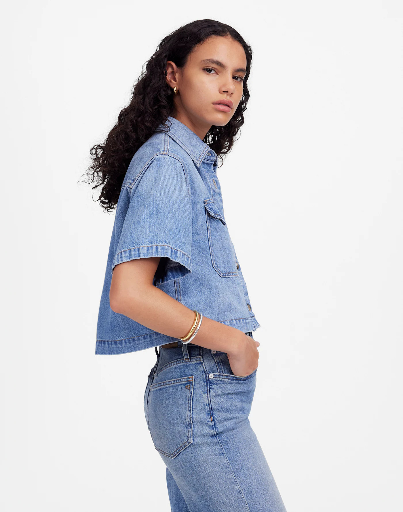Boxy-Crop Button-Up Shirt: Airy Denim Edition | Madewell | Madewell