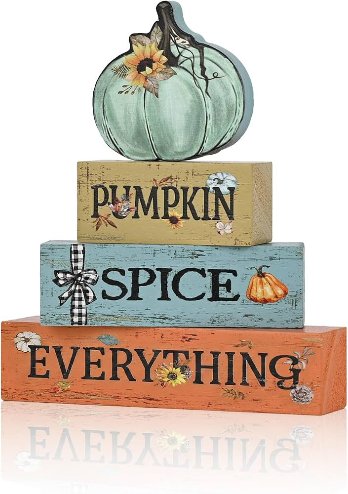 Smile Fall Wooden Decor Signs Teal Pumpkin Plaque PUMPKIN SPICE EVERYTHING Tiered Tray Tabletop S... | Amazon (US)