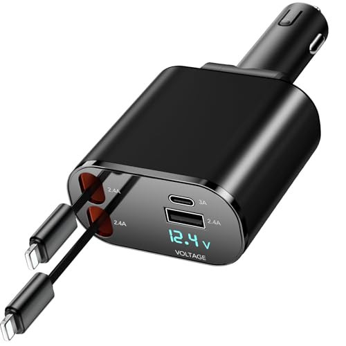 60W Fast Charging Car Charger for iPhone, 4-in-1 Retractable Phone Charger, Travel Essentials, Gifts for Women Men, Car Accessories for Women Men, for iPhone 14 13 | Amazon (US)