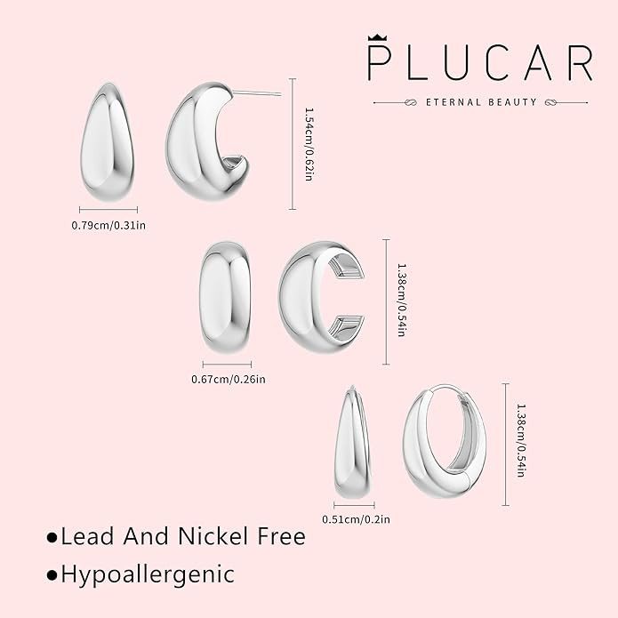 Gold Hoop Earrings for Women - Chunky Earrings 14K Gold Plated Earrings Trendy Hoops Small Thick ... | Amazon (US)