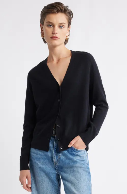 Nordstrom Cashmere V-Neck Cardigan in Black Rock at Nordstrom, Size Medium | Nordstrom
