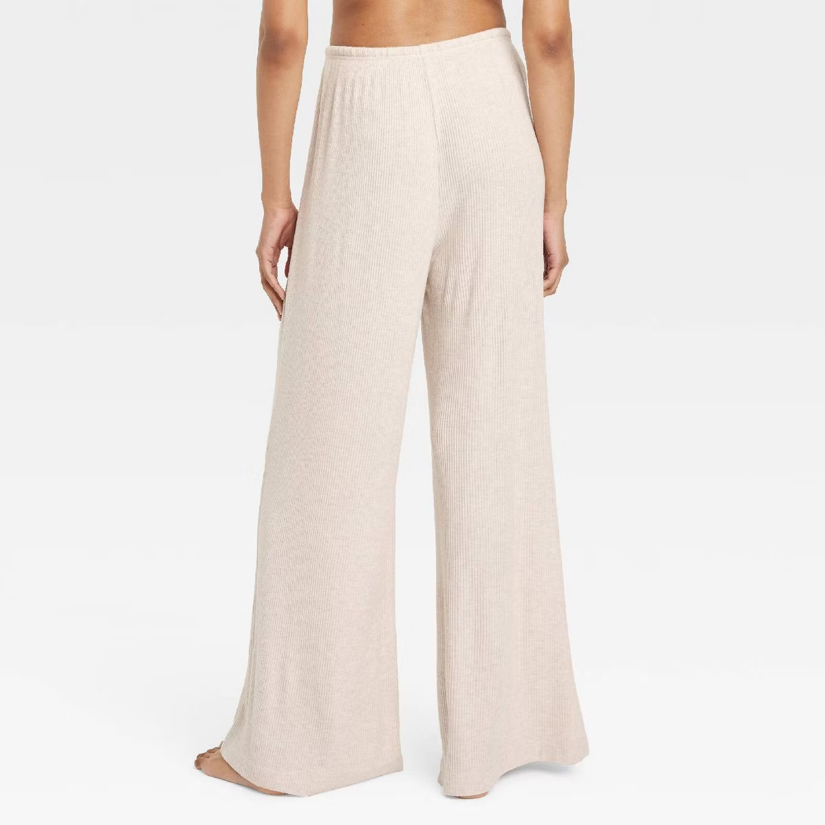 Women's Cozy Ribbed Wide Leg Pants - Auden™ Oatmeal S: Relaxed Fit, Mid Rise, Abstract Pattern | Target